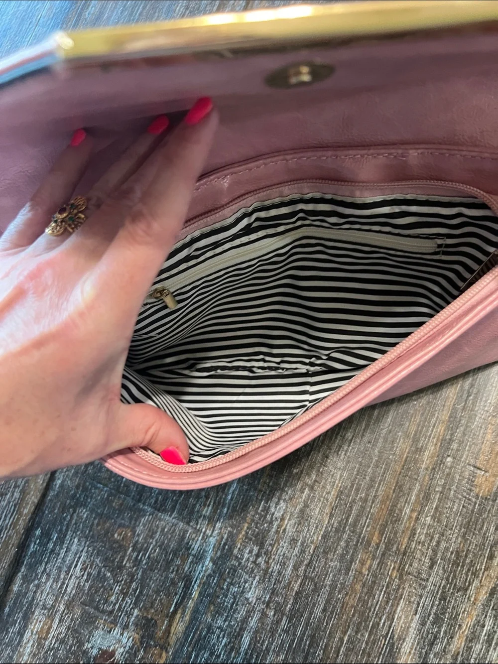 Pink Quilted Chain Crossbody Clutch